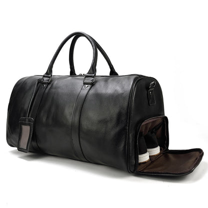 Sleek Black Leather Duffle Bag with Ample Storage Space