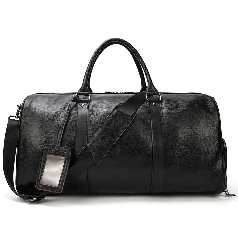 Large Capacious Leather Business Travel Bag Handheld in Black Color