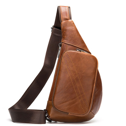 Vintage-inspired leather chest bag with sleek, minimalist design. Features a zipped main compartment, adjustable strap, and durable construction for everyday wear. Crafted with high-quality materials for a timeless, sophisticated look.