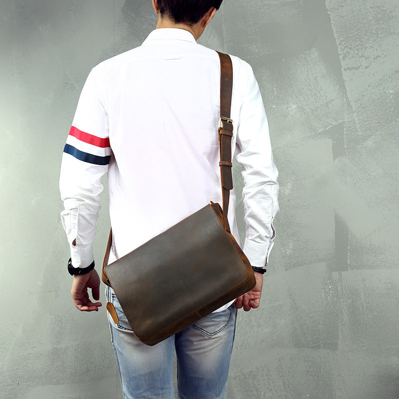 Stylish Retro Casual Men's Leather Shoulder Bag on Model