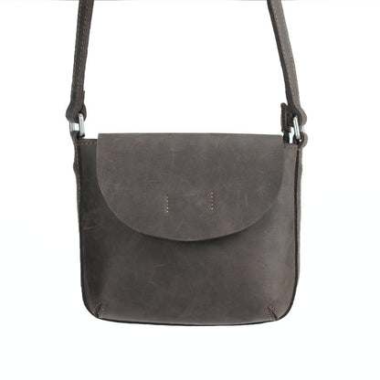 Retro simple leather crossbody bag for women, featuring a sleek grey color and a minimalist design, suitable for everyday use.