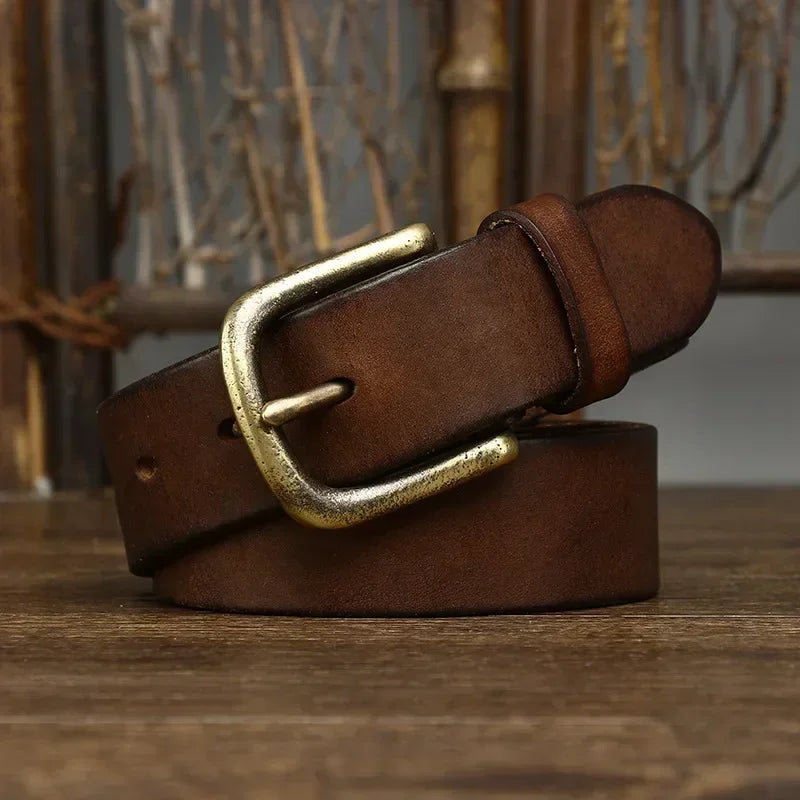 Genuine Cowhide Leather Belt with Copper Pin Buckle - Health Rise Base