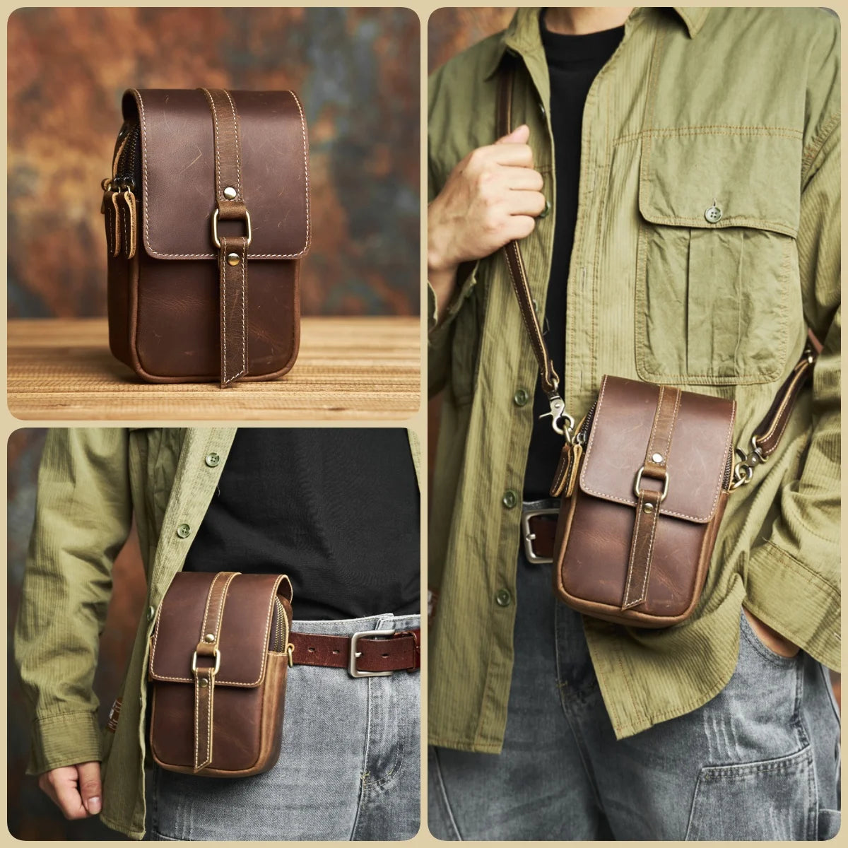 Genuine Leather Men's Waist Bag - Health Rise Base