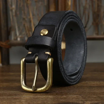 Genuine Cowhide Leather Belt with Copper Pin Buckle - Health Rise Base