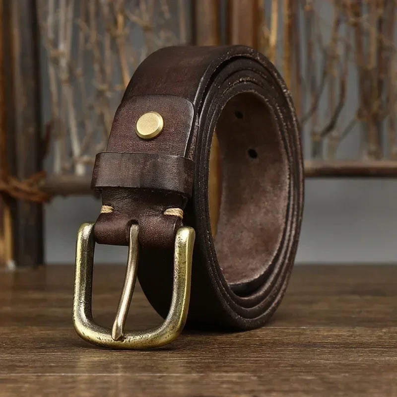 Genuine Cowhide Leather Belt with Copper Pin Buckle - Health Rise Base