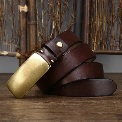 Genuine Leather Men's Belt with Brass Buckle - Health Rise Base