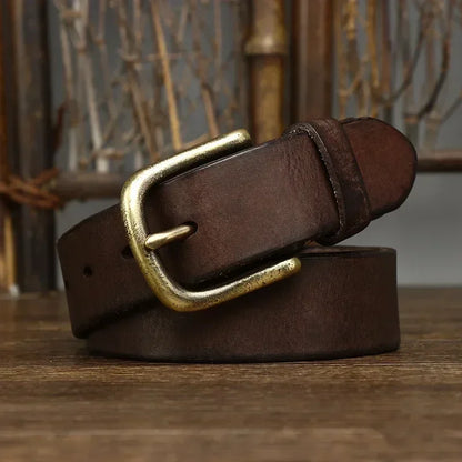 Genuine Cowhide Leather Belt with Copper Pin Buckle - Health Rise Base