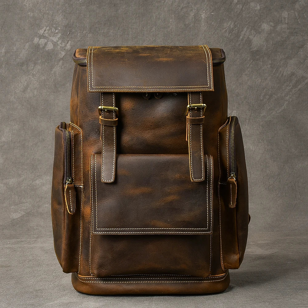 Vintage Crazy Horse Genuine Leather Backpack Men Leather Bagpack - Health Rise Base