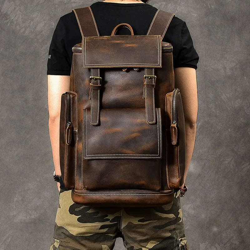 Vintage Crazy Horse Genuine Leather Backpack Men Leather Bagpack - Health Rise Base