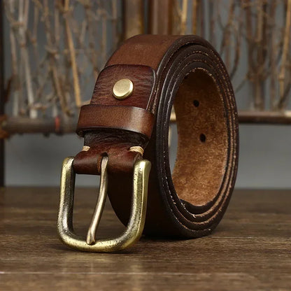 Genuine Cowhide Leather Belt with Copper Pin Buckle - Health Rise Base