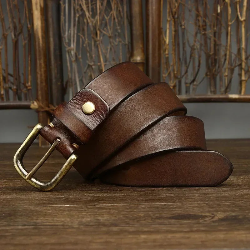 Genuine Cowhide Leather Belt with Copper Pin Buckle - Health Rise Base