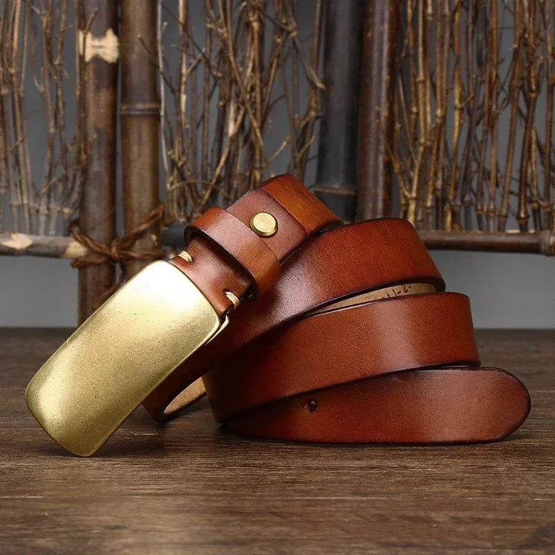 Genuine Leather Men's Belt with Brass Buckle - Health Rise Base