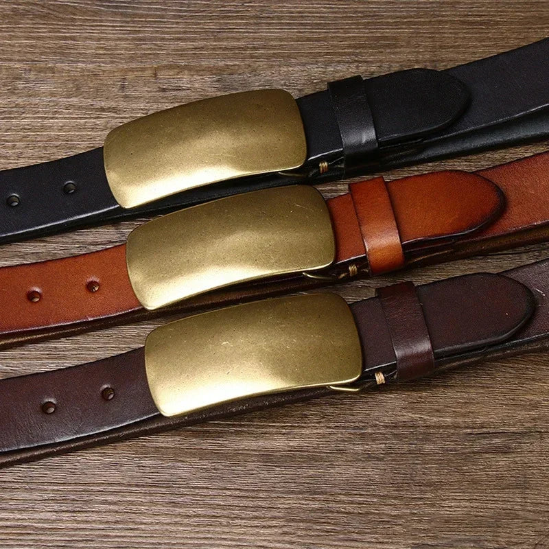 Genuine Leather Men's Belt with Brass Buckle - Health Rise Base