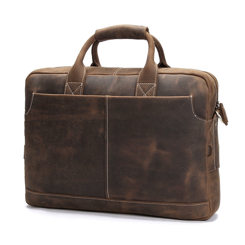 Rugged Leather Men's Shoulder Bag - A durable, vintage-inspired leather briefcase featuring multiple compartments and a stylish, minimalist design. Ideal for carrying work essentials or serving as a versatile travel companion.