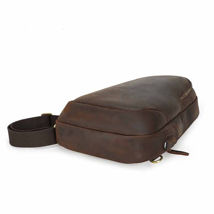 Vintage casual leather men's chest bag with an adjustable shoulder strap, designed with a sleek and sophisticated style.